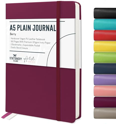 Stationery Island Cuaderno A5 Sin Forro, Libreta Liso de Tapa Dura con Papel Grueso Premium de 120 g/m², Cuaderno en Blanco de Tapa Dura de 180 Páginas Para Escritura, Estudio, Planificación, Diario