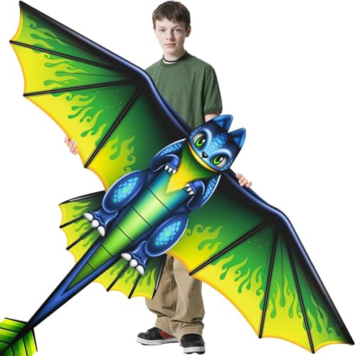 Dragon Kite for Kids Ages 4-8, Easy to Fly Large Dinosaur Kite for Beginners Children Adults, Kites with 328FT String and Bag, Great for Beach Park Family Outdoor Activities Birthday Gifts