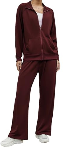Terecey Träningsoverall dam 2 delar overall dam vinter träningsoverall dam elegant träningsoverall träningsoverall träningsoverall jumpsuit jumpsuit casual jogging löpning fitness S-XXL, Vinröd, XL