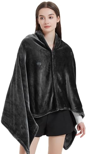 Gobesty Manta Calefactora USB, Manta Calefactora Eléctrica de Franela con Cremallera, 3 Niveles de Temperatura, Lavable Manta Termica para el Hogar, Oficina, Coche, Camping, 160x80CM