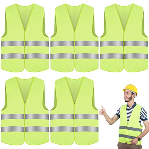 5er Auto Warnweste - Strapazierfähig Sicherheitsweste für Damen, Herren, Kinder - Leicht, Atmungsaktiv, Gelb Mit Klettstreifen - Fahrrad Zubehör