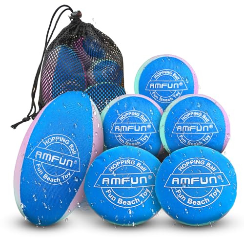 AMFUN Water Bouncing Ball, 6PCS Funny Pool Toys Balls, Skimming Balls, Soft Quick-drying Water Jumping Balls with Net Storage Bag, Water Sports Games Bouncing Ball for Pool Beach