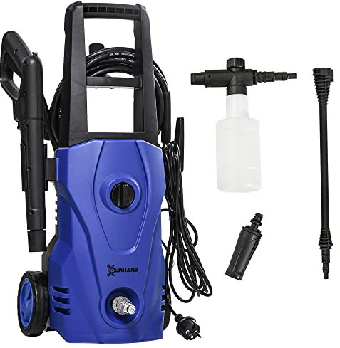 DURHAND Idropulitrice ad Alta Pressione 1600W con Kit Pulizia e Ugello Regolabile, Idropulitrice Professionale, Rame e Alluminio, Portata Max 390 l/h, 130 Bar, per Auto Giardino Casa, Blu e Nero