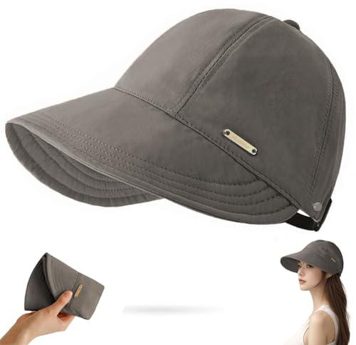 huablo Sunhats for Women UV Protection Ponytail Hat Packable Hats for Women Travel UPF 50 Hats for Men Adjustable Cap Gray
