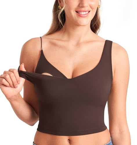 MOMANDA Reggiseno Allattamento Top con Coppe Rimovibili Integrato Senza Cuciture Senza Ferretto Lungo Gravidanza Marrone Caramello Caldo S