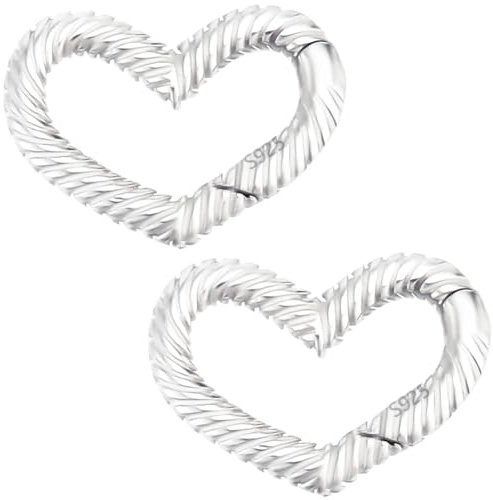 Beebeecraft 2 Pieza de 925 Anillos de Resorte de Plata Esterlina de 12x16mm con Forma de Corazón con Pequeño Giro con Paño de Pulido Y Caja para Hacer Joyas Collares Pulseras Y Manualidades