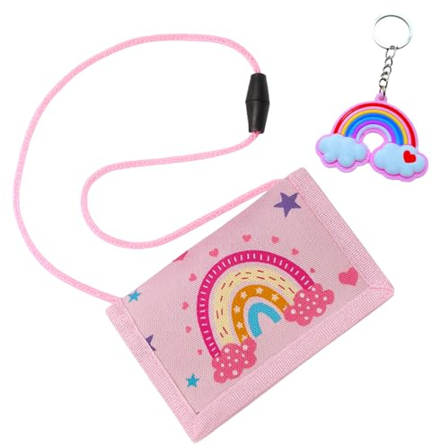 SSKHE Rainbow Kids Wallet Set – 1 Rainbow Pattern Wallet + 1 Rainbow Keychain, Girl Chest Bag for School, Excursions & Travel, Colorful Design for Kids