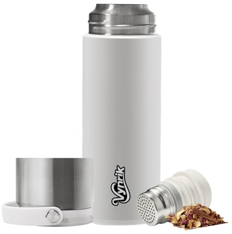 Vynrik 16 oz Stainless Steel Tea Infuser Bottle with Lid double as Tea Cup,Fruit Infuser Insulated Water Bottle,Leak Proof Travel Coffee Mug with Handle