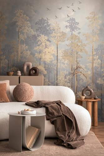 Livingwalls carta da parati moderna – fotomurale con design a foresta in beige, blu, giallo – vlies grafico naturale 8,80 m x 0,53 m – collezione COSMOPLITAN – 791447
