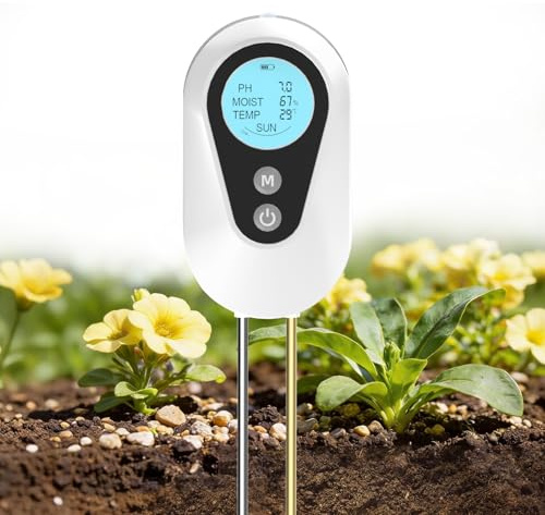 BURMONG Misuratore PH Terreno 4 in 1, Igrometro Piante con Umidità/pH/Temperatura/Luce Solare, Sensore Umidità Terreno per Giardinaggio,Prato,Agricoltura,Piante da Esterno