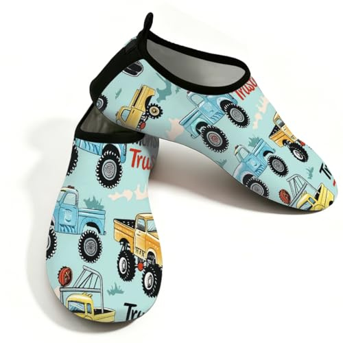 Mexpekil Strand-Wasserschuhe für Damen und Herren, rutschfeste Barfuß-Schwimmschuhe, schnell trocknend, Aqua-Socken, atmungsaktive Wassersocken für Pool, Surfen, Trucks Cartoon, 39/40 EU