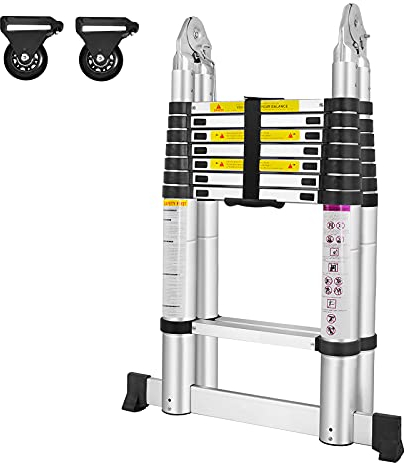 UISEBRT Escalera Telescópica 5M, Escalera Plegable, Extensión Escalera Multiusos de Aluminio Portátil 2,5M+2,5M, Carga Máxima 150 kg