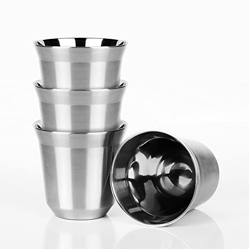 DECOLUSH 75mL (2.5 Ounce) Stainless Steel Espresso Cups - 4 Pack Double Wall Insulated Cups Demitasse Cups Coffee Cup For Drinking, Drinking Coffee, Drinking Beverages