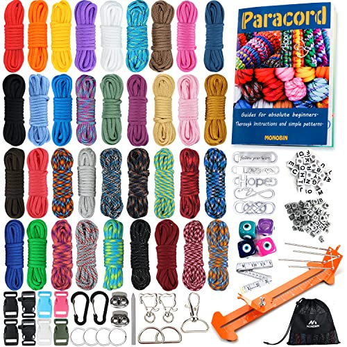 MONOBIN Paracord, 550 Paracord Combo Kit with Instruction Book - 36 Colors Multifunction Paracord Ropes and Complete Accessories for Making Paracord Bracelets, Lanyards, Dog Collars (36 Colors-Jig, L)