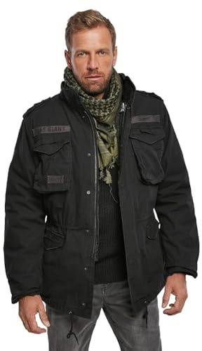 Brandit M-65 Giant Jacket - Breathable Field Jacket for Man, with Removable Inner Lining and Concealed Hood, Black - Us-Large