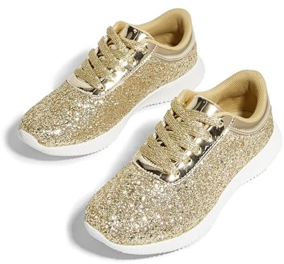 BELOS Women Glitter Sparkly Fashion Sneakers,Gold,10