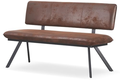 B&D home Banc Juna, Banc de Salle à Manger 140cm rembourré avec Dossier Structure métallique pour Salle à Manger, Couloir, vestiaire, Design Industriel Moderne, Aspect Daim Marron, 11310-140-BRAU