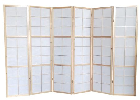 Paravent Japonais Bois Naturel, séparateur de pièce 6 pans - Hauteur 175 cm x Longueur 264 cm -PEGANE-