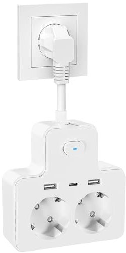 Steckdosenadapter mit USB, Doppelstecker für Steckdose, Steckdosenleiste 2 Fach mit 2 USB und Type c, 3840W 16A Steckdose für Home Weiß 22m