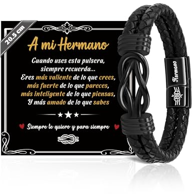 SUNSH Regalos Originales para Hombre Hijo Hermano, Pulsera Hombre Hermano Hijo Adolescentes, Pulsera de Cuero con Nudo Infinito, Regalo de Cumpleaños Navidad San Valentin Graduación