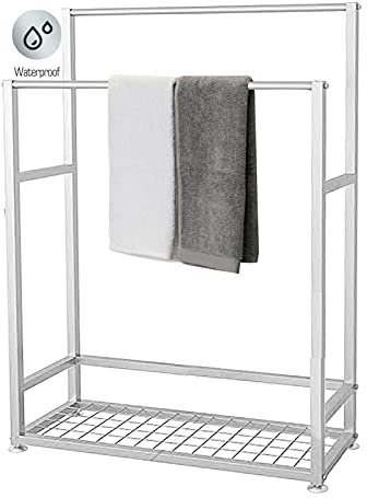 Portasciugamani da Bagno Stand Alone per Pavimento del Bagno, Portasciugamani da Terra Moderno in Metallo con Mensola per Barre Appendiabiti, Salvaspazio/Bianco/60 X 23 X 100Cm (Bianco 70 X 23 X