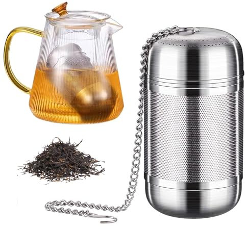 Colino da tè per teiera, colino da tè per thermos, riutilizzabile, in acciaio inox, adatto da appendere a teiere, tazze, thermos