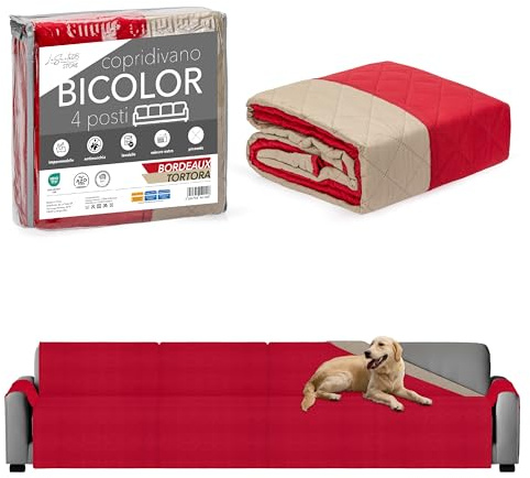 LA SUITE 08 STORE Copridivano 4 Posti Con Braccioli Double Face, Copridivani Elasticizzati Impermeabili Resistenti Ai Graffi Di Cani e Gatti (BORDEAUX/TORTORA, 4 POSTI)