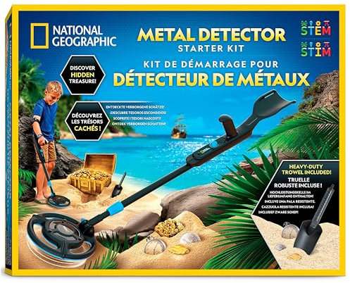 Blue Marble NATIONAL Geographic Metalldetektor Starter-Set für Kinder – Verstellbarer Metalldetektor mit 18,8 cm wasserdichter Spule & Grabwerkzeug, ab 8 Jahren