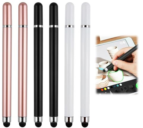 6PCS Pennino per Tablet Universale 2-in-1 per Tablet e Smartphone, Penna Touch con Punta in Gomma e Disco, Compatibile con Samsung, Huawei, Xiaomi, Android e iOS