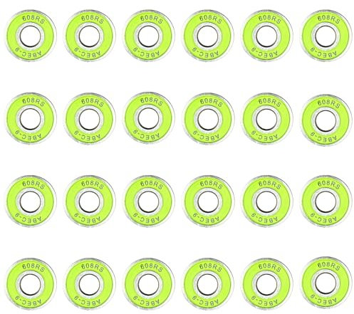 24 st – 9 skateboardlager, 608R höghastighetsstållager med gröna skärmar, släta precisionslager för inline-skridskor, skotrar och longboards