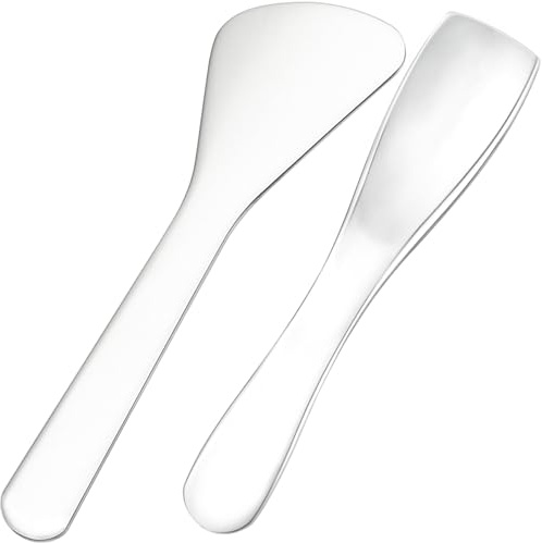 Pndeyo 2pcs Mini Stainless Steel Makeup Spatula, 2 Styles, Silver