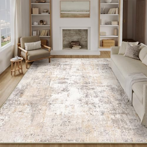 HUGEAR Alfombra Salon 300x400cm Beige Gris Alfombras Habitacion Grandes Antideslizante Lavable Lavadora Moderna Abstractas Carpete Dormitorio Sala Comedor Pie Cama Pelo Corto Carpet