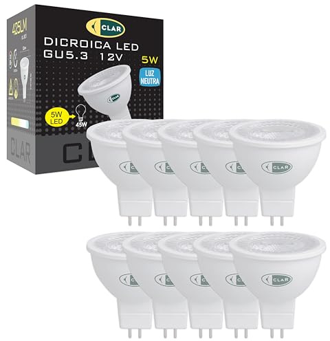 CLAR - Faretto LED Gu5.3 MR16 12 V, 5 W, 4000 K Luce Naturale, Non Dimmerabile (Pack 10)