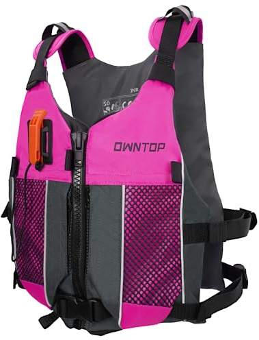 Owntop Aides à la Flottabilité pour Adultes et Adolescents avec Pack Hydratation, Sifflet et Poches Double Filet, Ajustable Gilet de Natation pour Le Paddle, Kayak, Pêche (Rose, M-L)