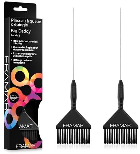 FRAMAR Brocha Tinte Pelo - Pincel Tinte Pelo, Fácil de seccionar y Separar el Cabello, Balayage Kit Mechas, Cepillo Peluqueria - Paquete de 2 Negros