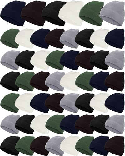 Jecery 48 Pack Kid Winter Beanies Bulk Cold Weather Child Knit Hat Cap for Outdoor School Boy Girl New Year Donations Gift(Woodland)