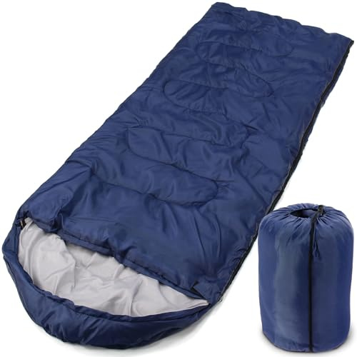 Lightweight 3-Season Sleeping Bag for Adults Warm, Compact & Durable (210 x 70 cm) – Comfortable Rectangular Design, Easy to Carry, Ideal for Camping, Hiking & Festivals (Navy Blue)
