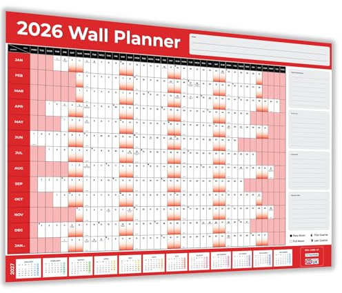 Papa Prints A2 Wall Planner 2026 UK Year Planner Organising Full Year Red 2026 wall planner A2 Calendar for Home, Office UK Holidays & Shaded Weekends Included