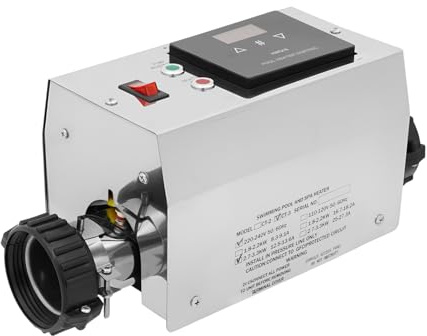 DWIKRYT Chauffage électrique de piscine - 3000 W - Chauffe-eau instantané électrique avec voyants lumineux et régulateur de température pour piscines, spas, baignoires