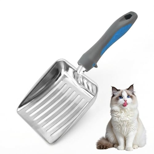 Carehabi Paletta Lettiera Gatto, paletta per lettiera gatto in acciaio inossidabile con rete metallica, paletta profonda e resistente con manico ergonomico in gomma, misura media per lettiere per gatt