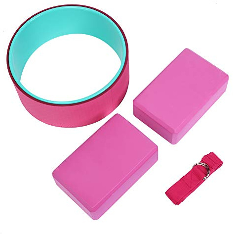 Juego de 4 ruedas de yoga con bloque de yoga y correa de estiramiento, kit de fitness de espuma EVA de primera calidad para aliviar el dolor de espalda y entrenar el estiramiento p