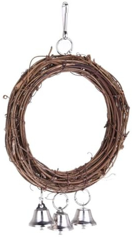 Abaodam Balançoire à Oiseaux en Rotin, pour Perroquet en Cercle, Anneau Suspendu Cloche et Boucle Métallique, pour Cage et Jardin Couleur Aléatoire