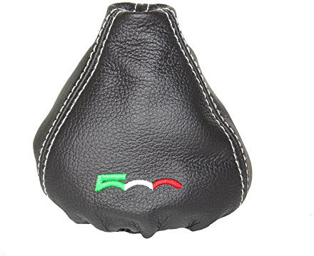 Soufflet de levier de vitesse en cuir noir avec broderie 500 aux couleurs de l'Italie