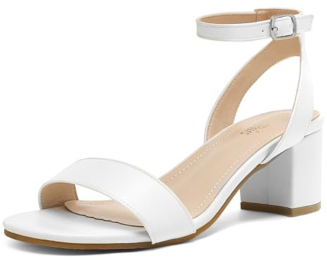 DREAM PAIRS Women's Sandals Open Toe Ankle Strap Low Block Chunky Heels Sandals Party Dress Pumps Shoes Carnival,Size 6,White/Pu,Carnival