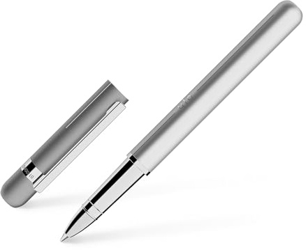 Otto Hutt 009-18810 - Tintenroller Design 03 - Rollerball aus Messing/Stahl Perlmuttweiß-Platin 14 cm, Minengröße M, Schriftfarbe Blau