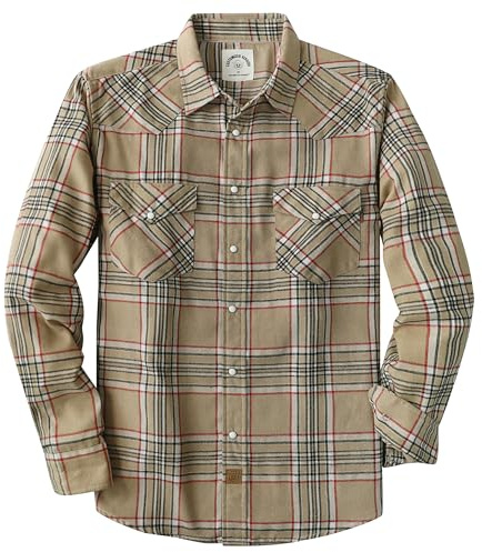 Dubinik® flanellskjorta herr Långärmad flanellskjorta herr Pearl Snap Western Denim Vintage Pocket Rutig skjorta