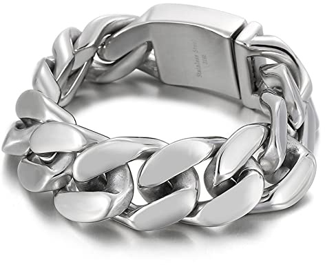 WHOIY Pulsera en acero inoxidable, cadena barbada, brazalete hip hop, bisutería atemporal para hombre.