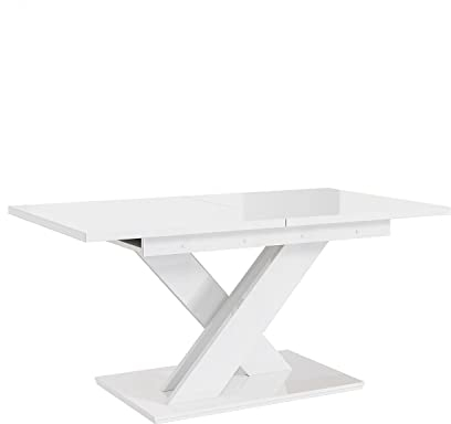 MEBLINI Esstisch Ausziehbar - Esszimmertisch Modern - Küchentisch - Säulentisch - Ausziehtisch - Dining Table - Esszimmertische - 140-180x80x75cm - Bronx - Weiß Hochglanz