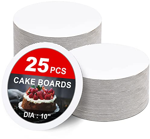 25-Packs Cake Boards 10 inch Round, White Cake Board Rounds, White Cake Circles Rounds Base Food-Grade Cardboard Cake Plate for displaying Cakes, Bread, Desserts（Thin and Sturdy）