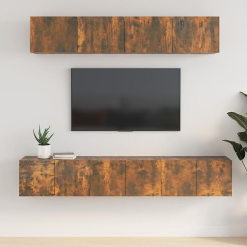 Ensemble de 5 meubles de rangement modernes pour le salon, la chambre à coucher, etc - Meuble TV en bois de chêne fumé